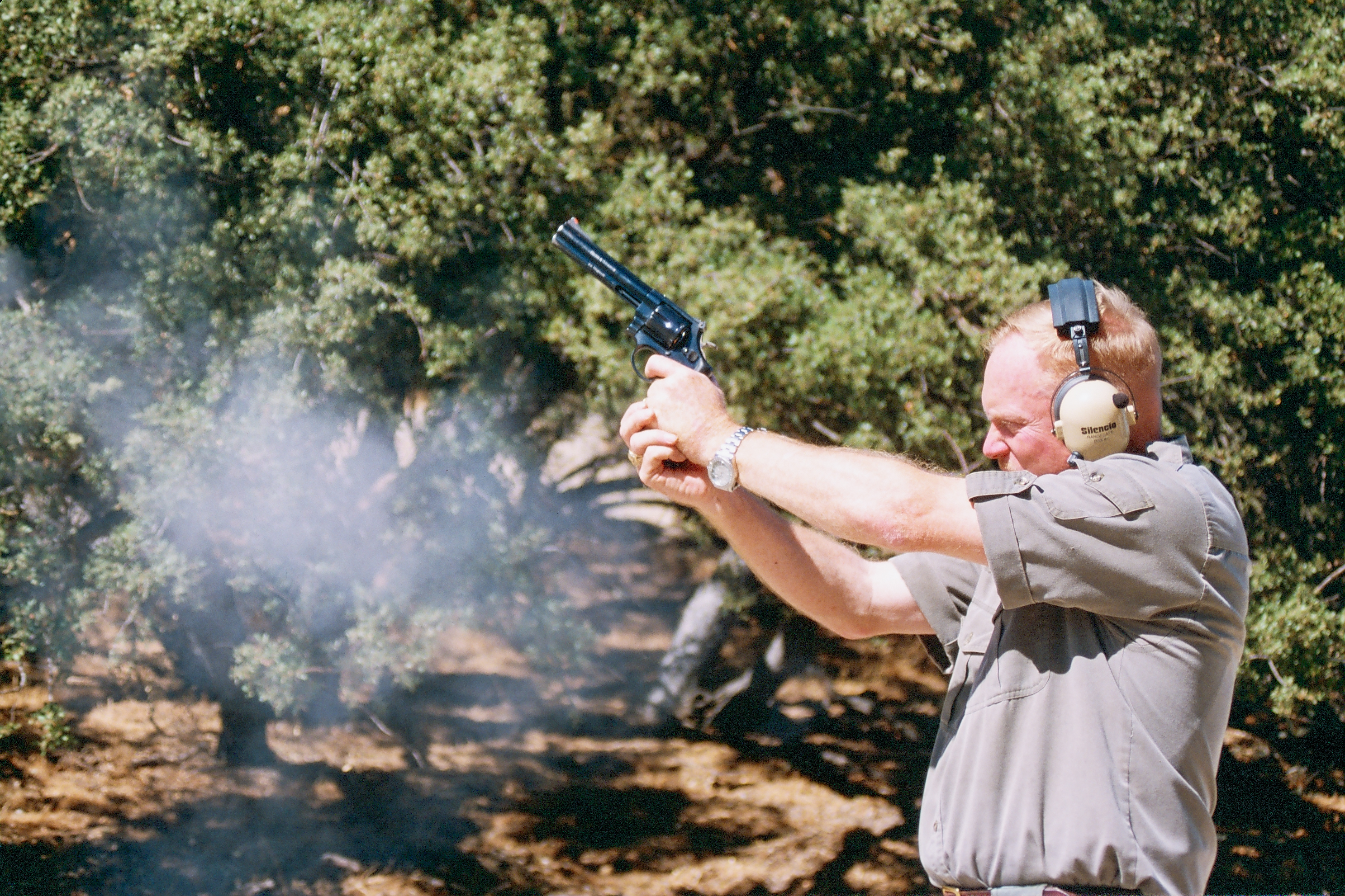 Although scopes and red dots are commonly used, iron sights still dominate in handgunning to keep the profile trimmer. This is a favorite hunting handgun, a SIW M29, always used with iron sights. Just need to keep shots close.